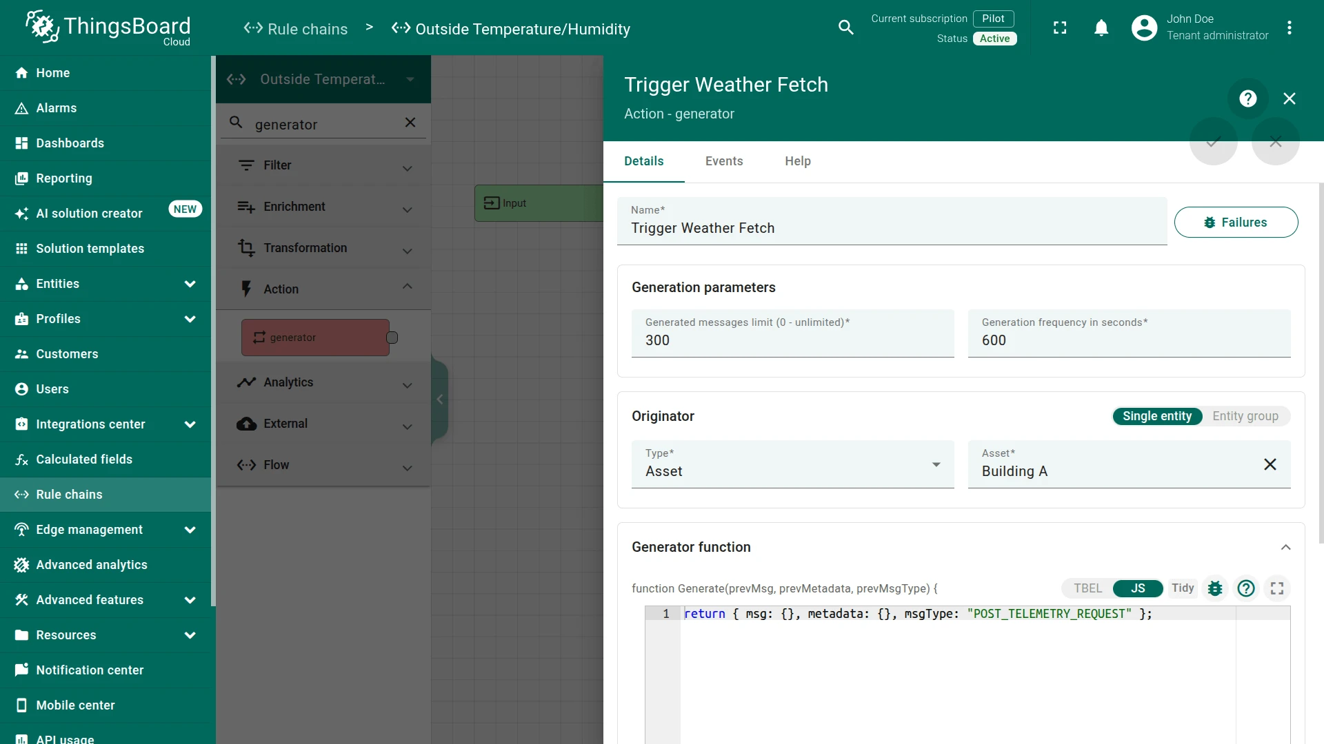Trigger Weather Fetch rule node configuration