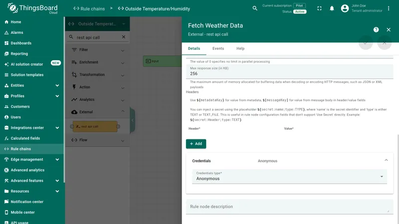 Fetch Weather Data REST API additional settings
