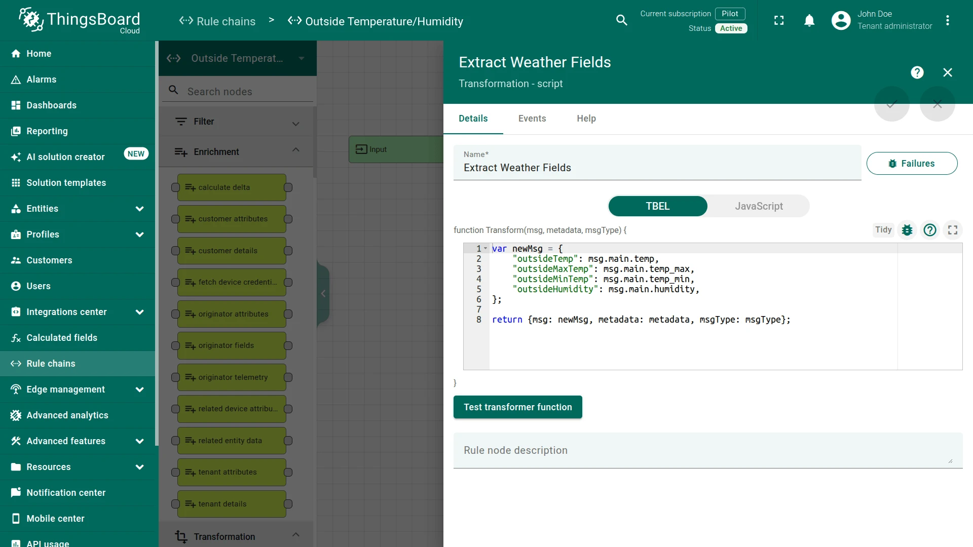 Extract Weather Fields transformation script