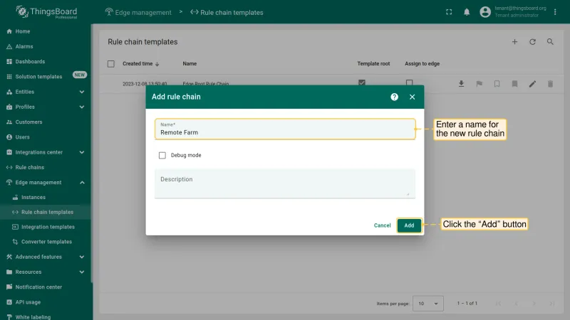 Dialog to enter the new rule chain template name (PE)