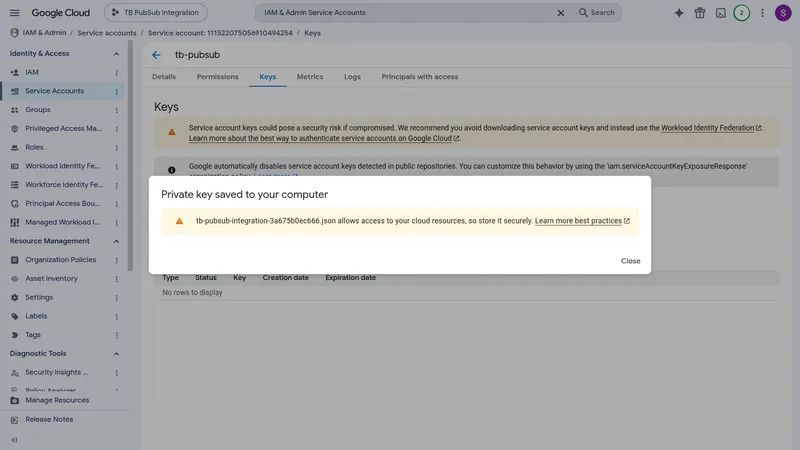 Private key saved to computer confirmation dialog