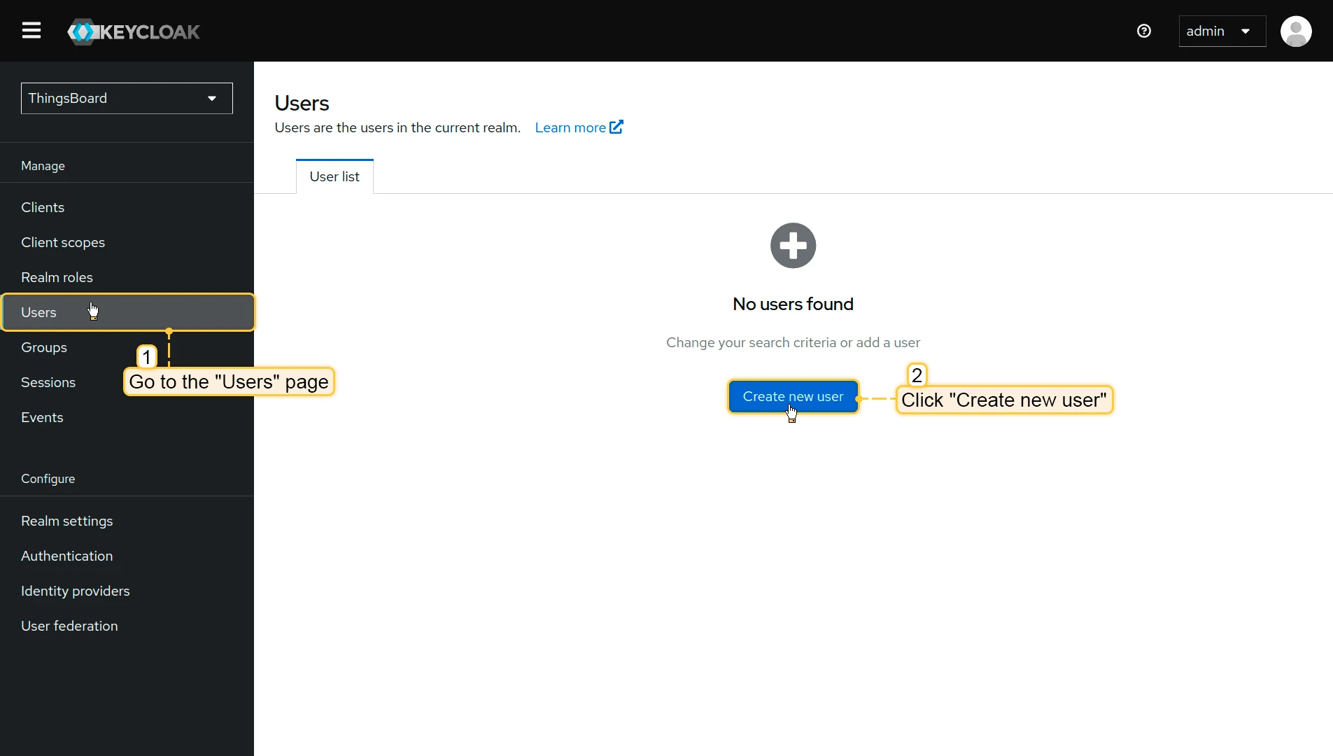 Keycloak Users page
