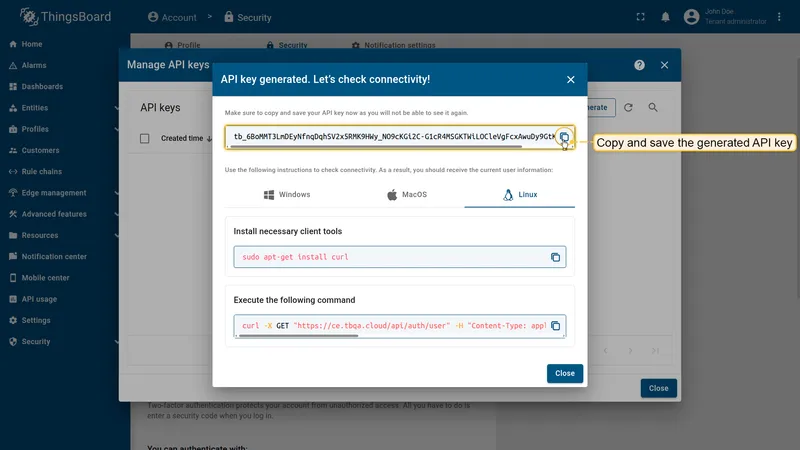API key generated