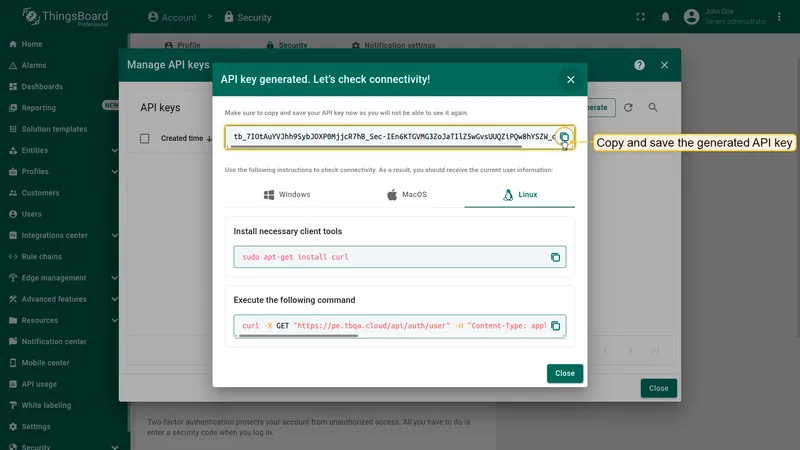 API key generated