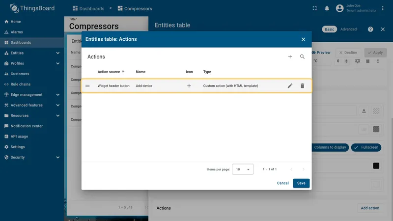Add device action saved in list