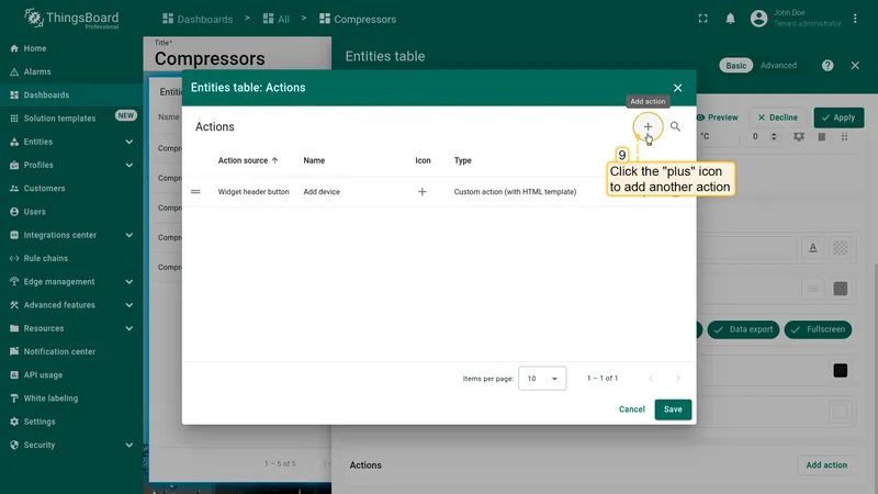 Actions list before adding Edit device