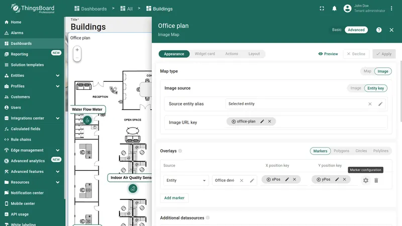 Image Map widget configuration with markers and position keys
