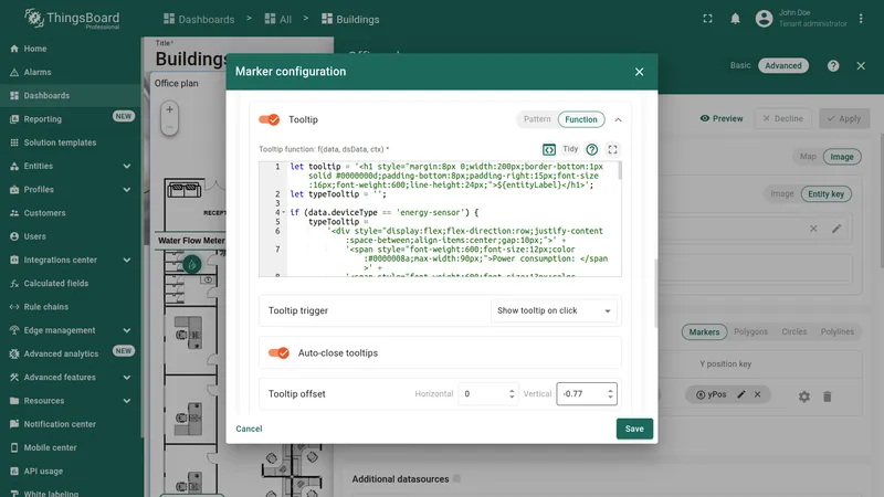 Tooltip configuration with custom JavaScript function