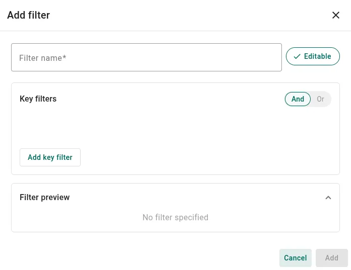 Add filter dialog with the And / Or switch for key filters