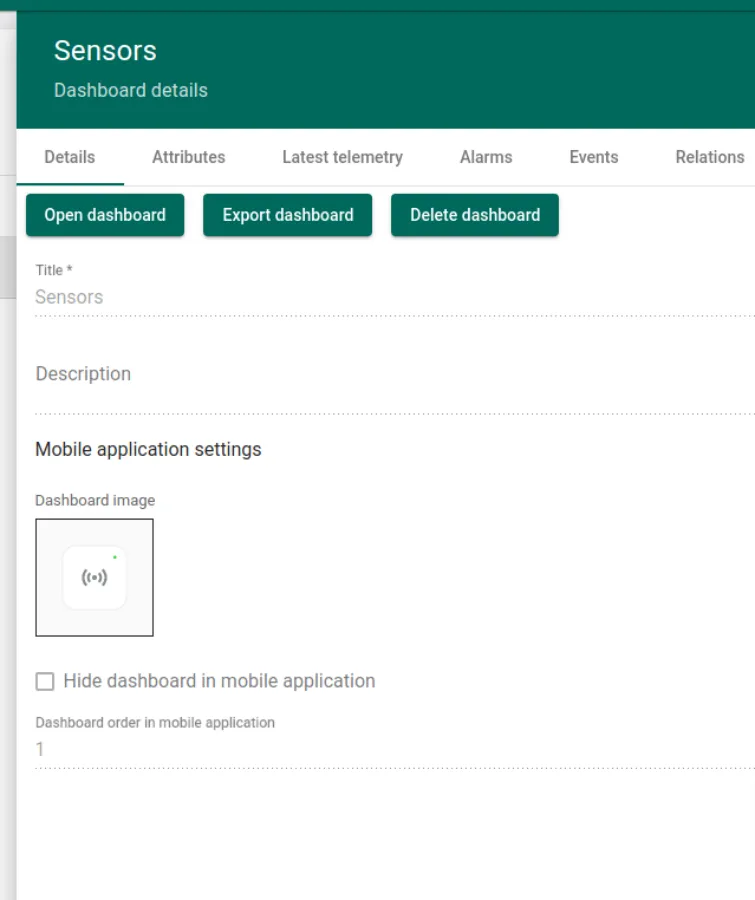 Dashboard details edit form