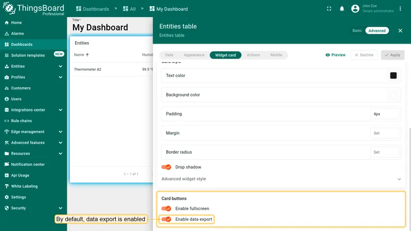 Data export toggle