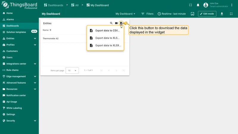 Export format selection