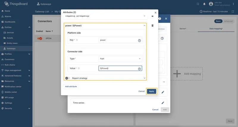 Fill power attribute fields and click Apply