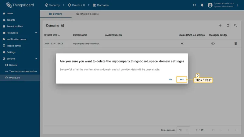Confirm domain deletion