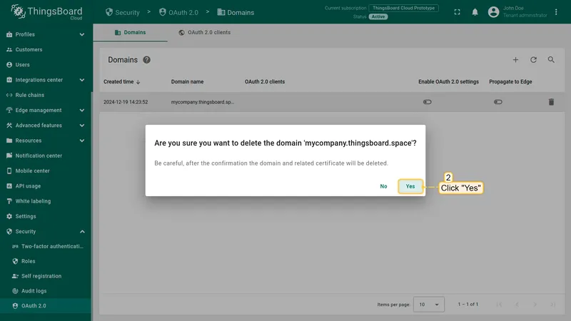 Confirm domain deletion