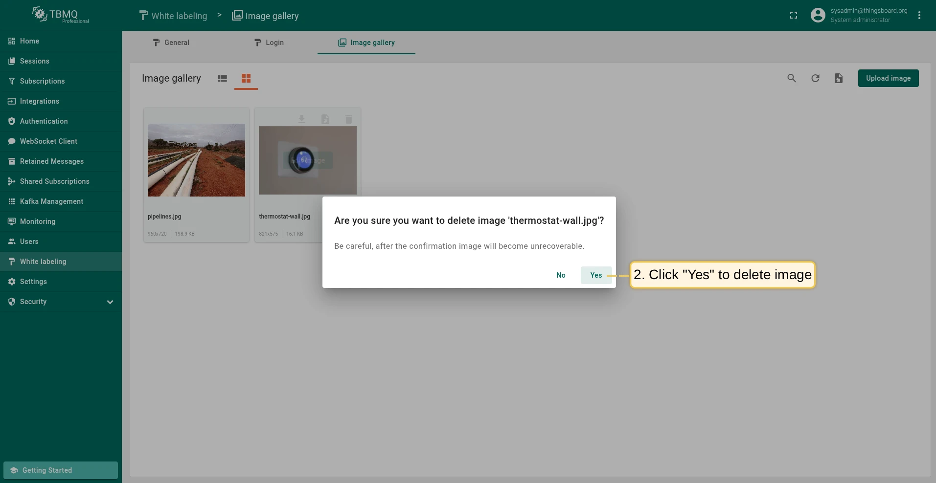 Confirm image deletion dialog