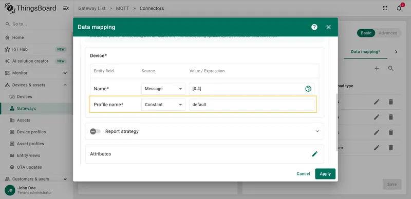 Configure Profile name as Constant default