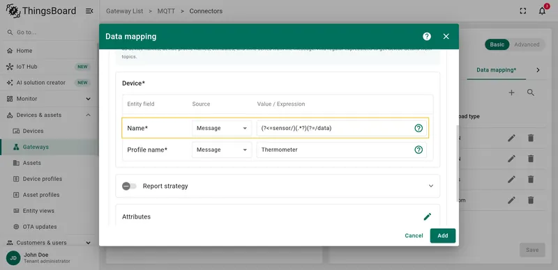 Configure Device Name from Topic using regex