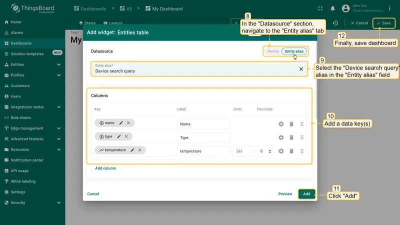 Device search configured