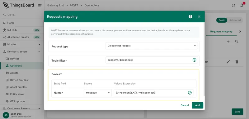 Configure Name from Topic using regex
