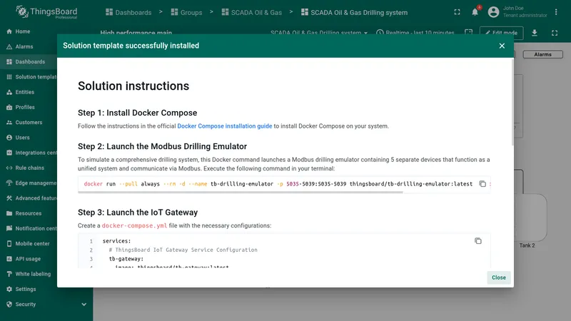 Installation instructions dialog