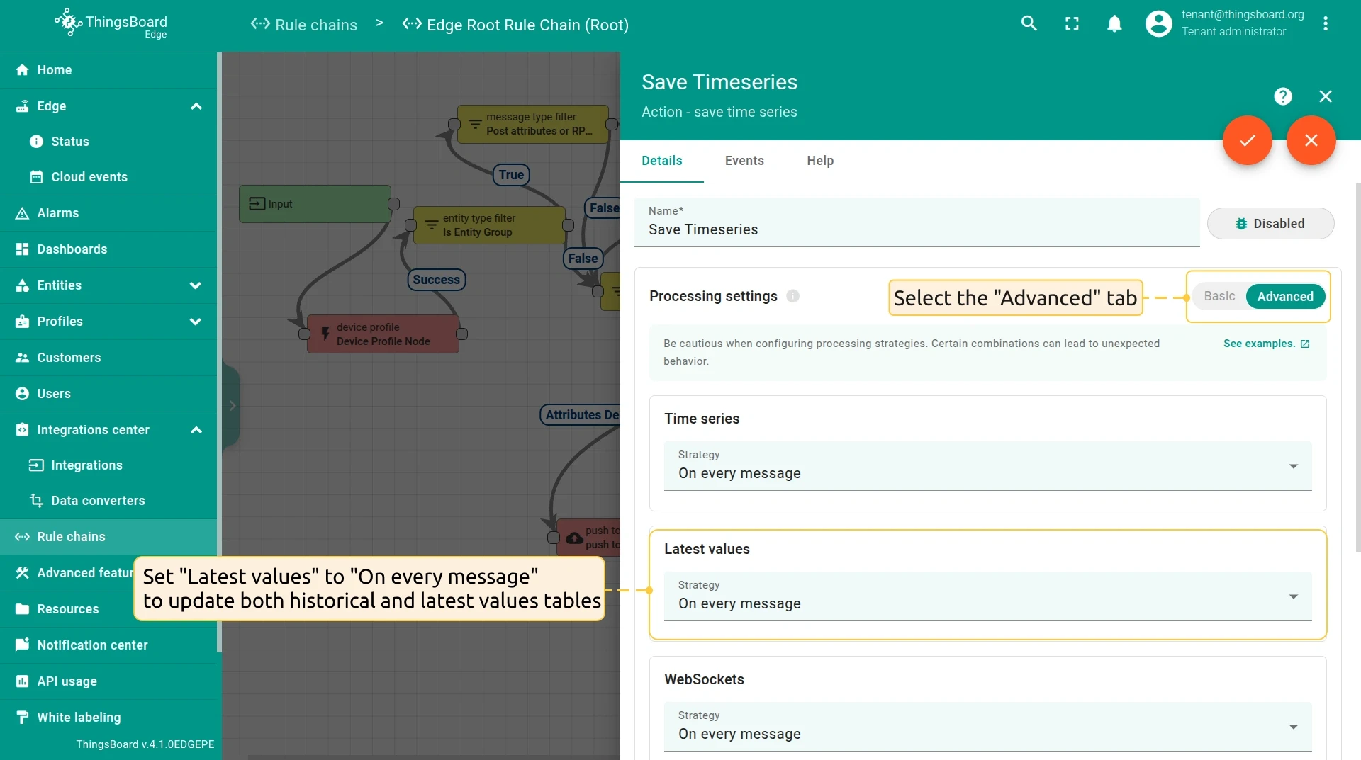 Edge save timeseries node configured to update both latest and historical tables — PE