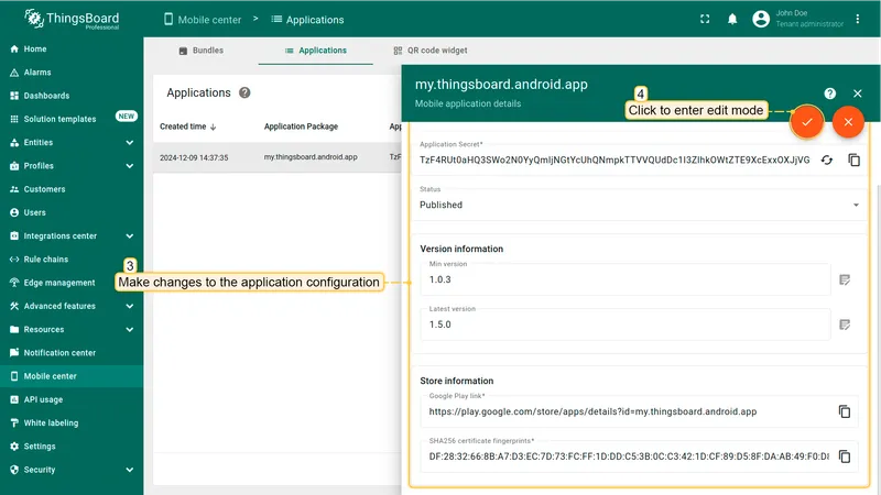Edit application form in edit mode with all fields editable