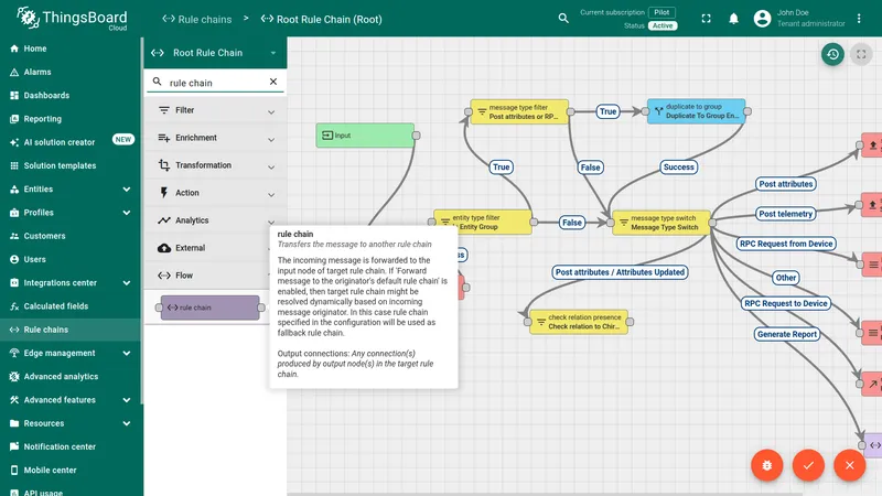 Root Rule Chain — add rule chain node