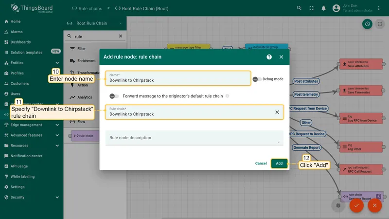 Configure rule chain node