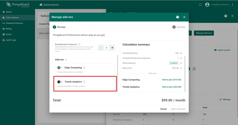Enable Trendz Analytics checkbox