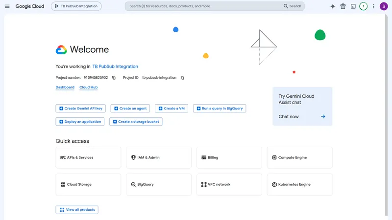 GCP project dashboard with the Search field in the top toolbar