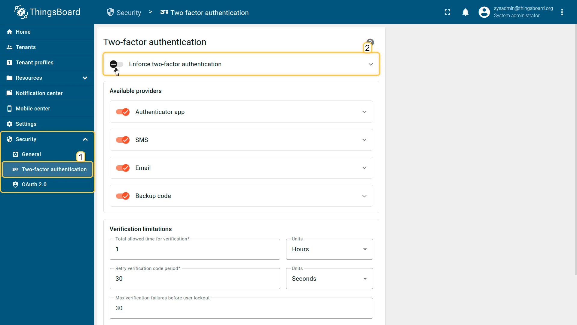 Enforce two-factor authentication section