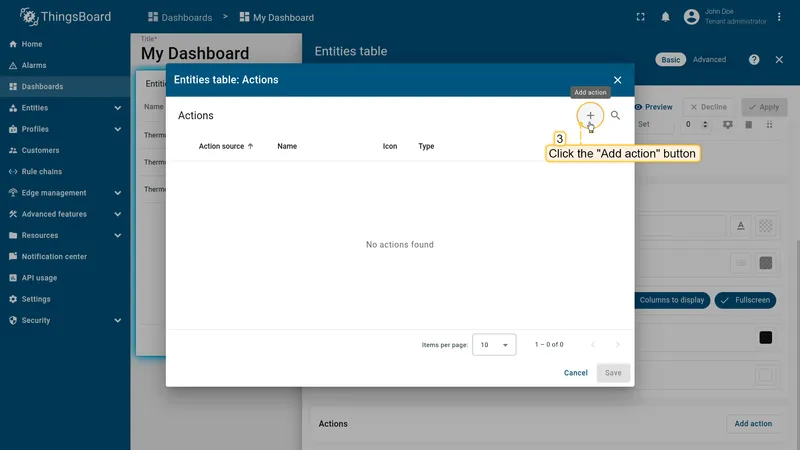 Actions dialog