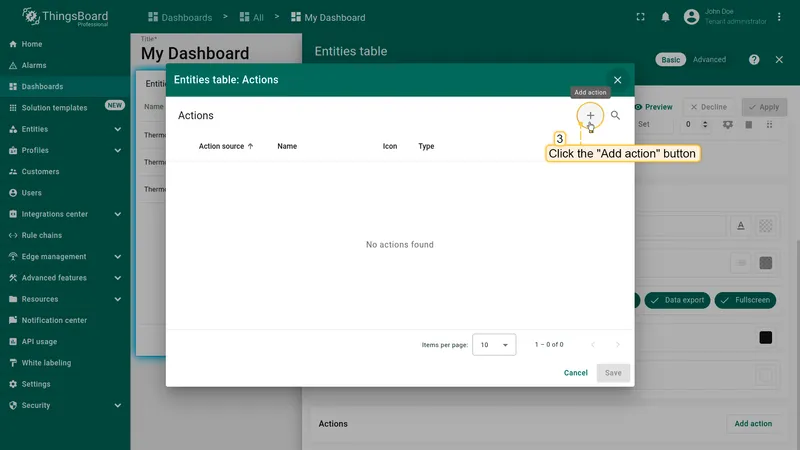 Actions dialog