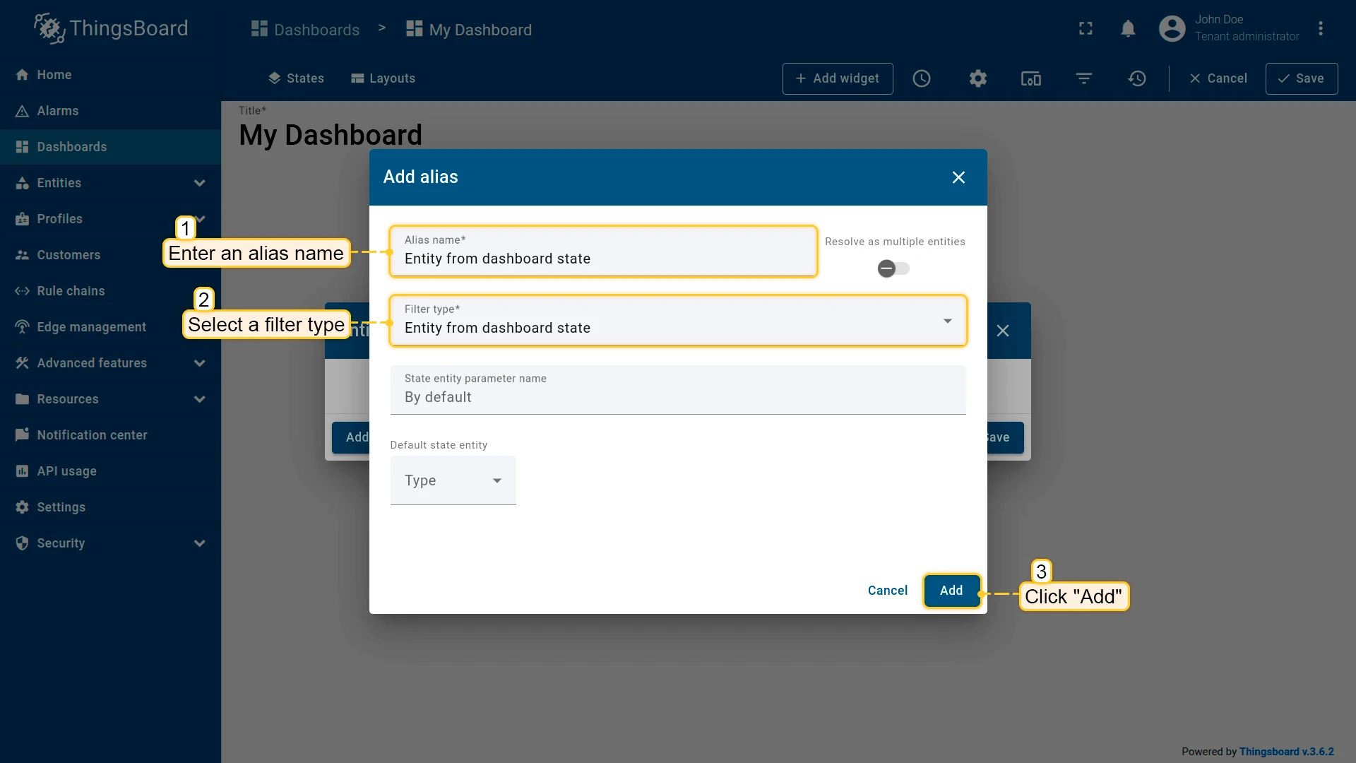 Dashboard state alias