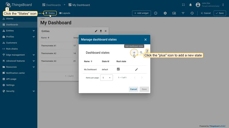 Manage dashboard states