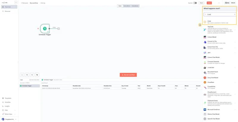 Add Code node