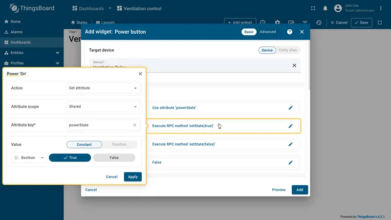 Power Off action configured — Set attribute powerState false