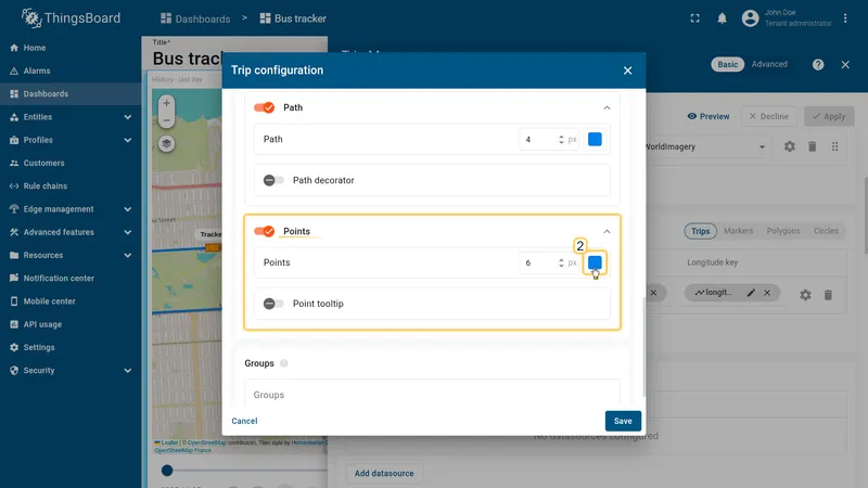 Points color function editor