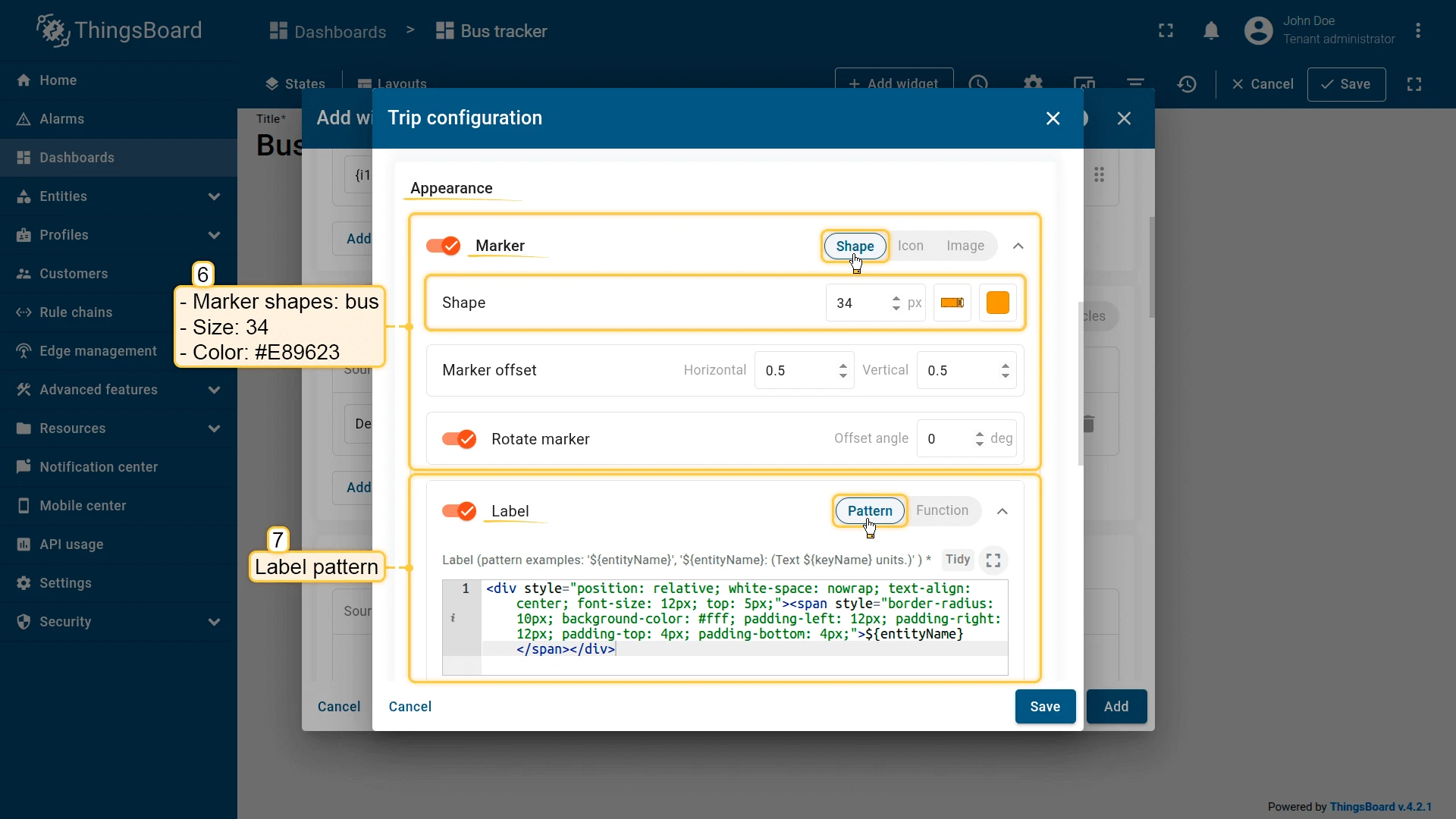Marker, label and tooltip configuration