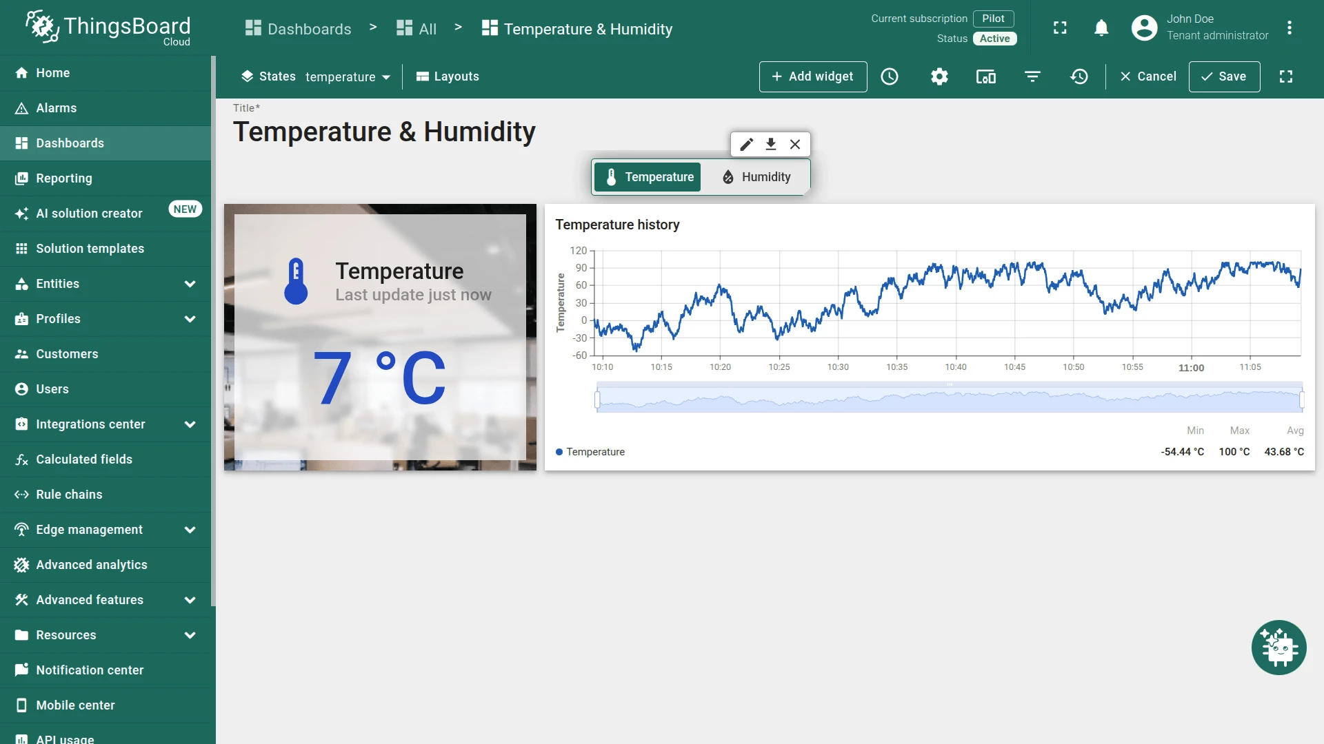Two-segment button added to the Temperature state