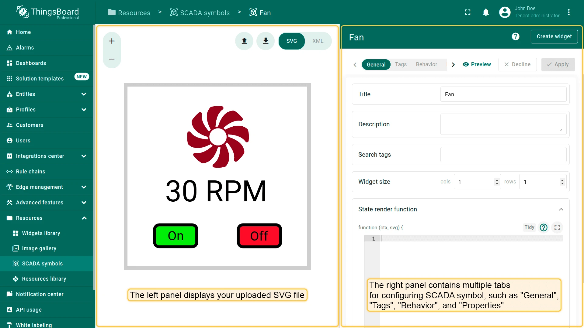 SCADA symbol editor layout