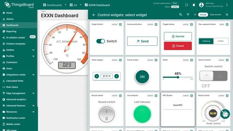 Select RPC button widget from Control widgets bundle