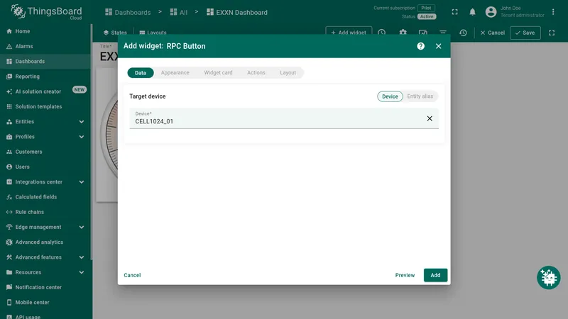 Configure target device for RPC button