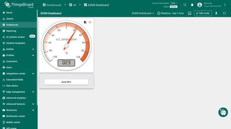 Dashboard with RPC button widget