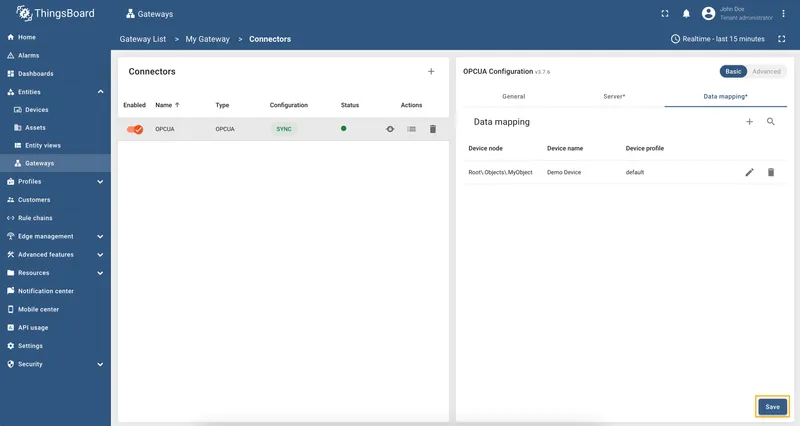 Save OPC-UA configuration