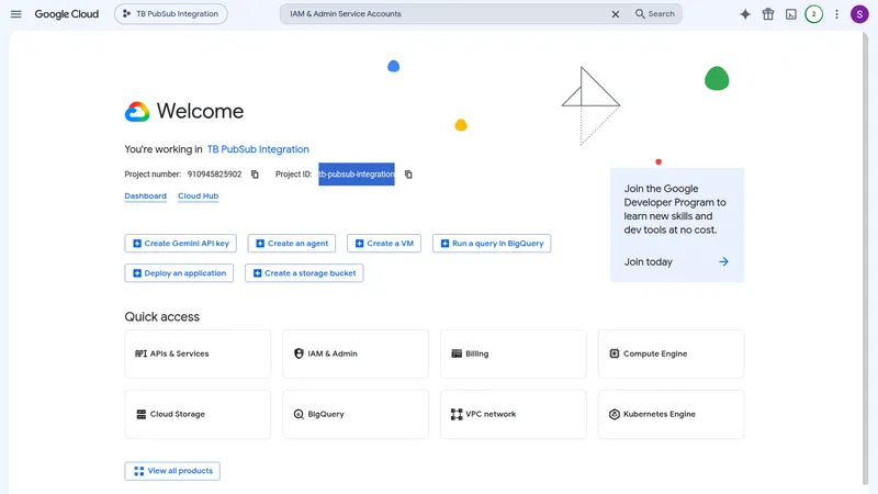 GCP project dashboard with the Project ID field highlighted