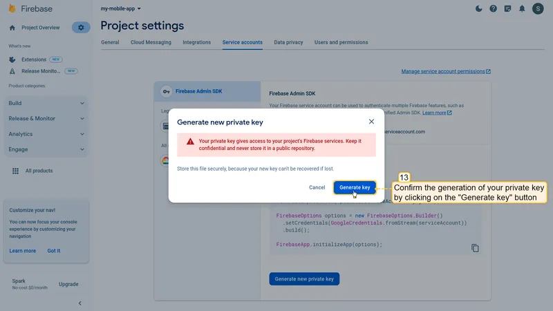 Confirm key generation