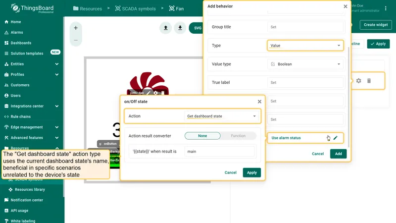 Get dashboard state action type