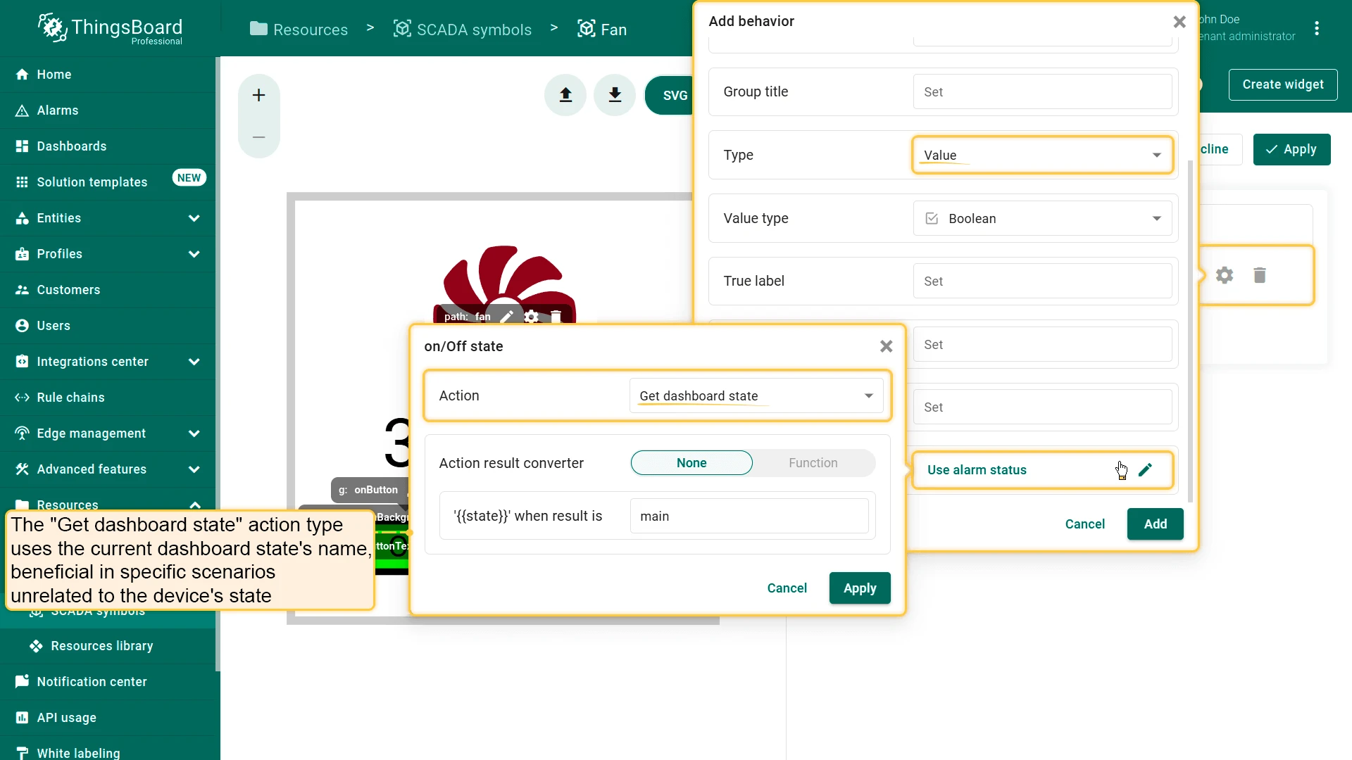 Get dashboard state action type